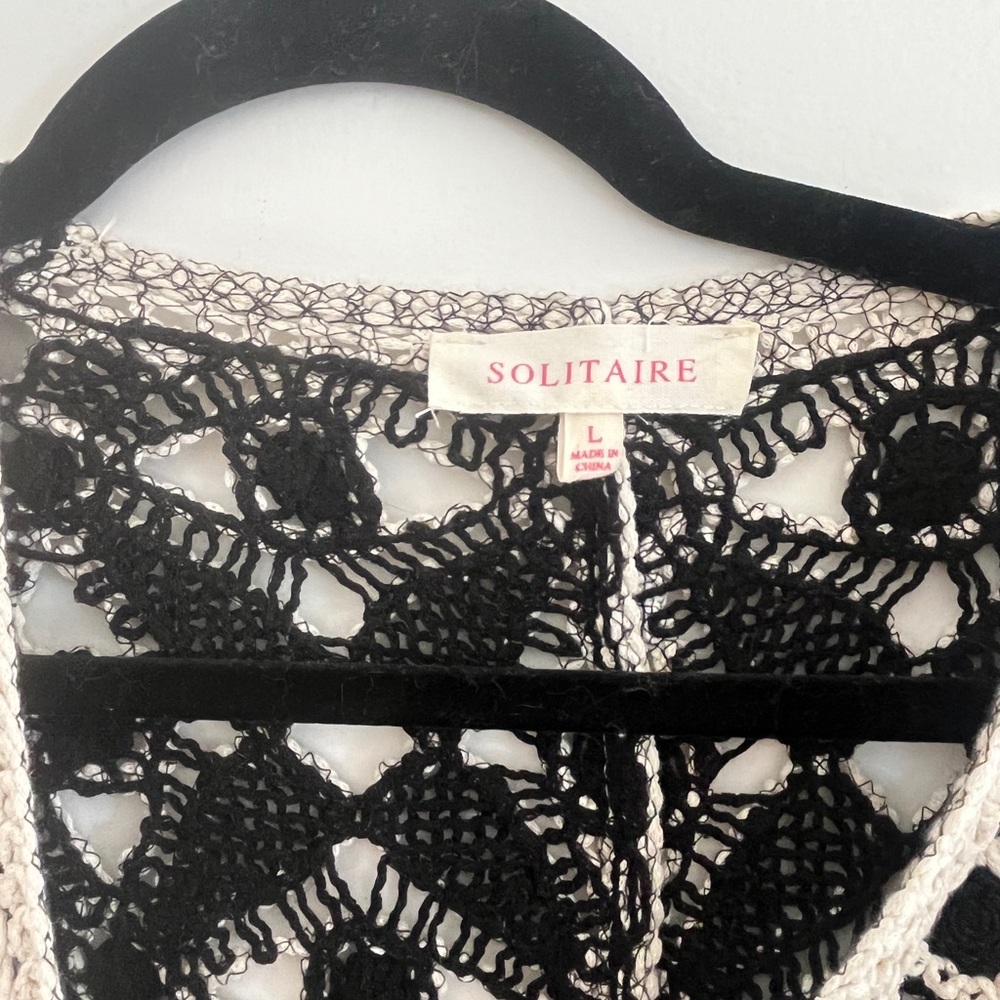 Solitaire Black and Cream Crochet V-Neck Sweater - Picture 2 of 2